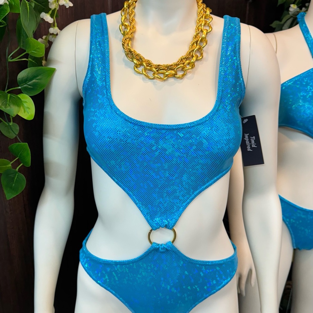 Shiny Blue One-Piece Swimsuit